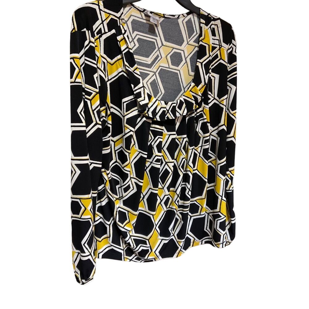 Worthington Stretch Multicolor Blouse Top XL‎ Long Sleeve Pleated Neckline